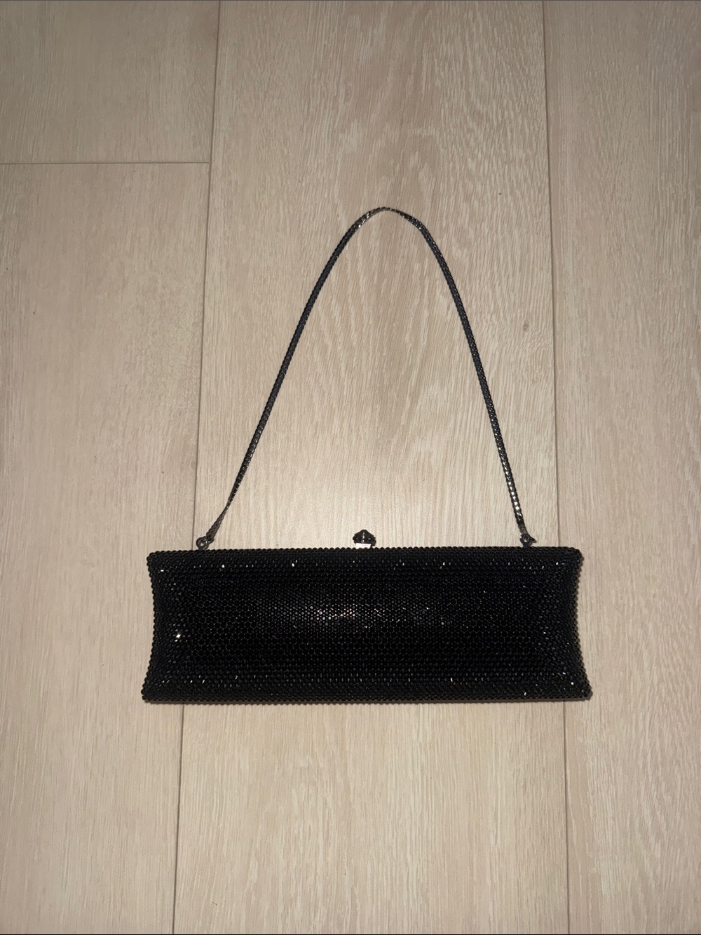 Tasha Black Beaded Evening Wristlet with Chain